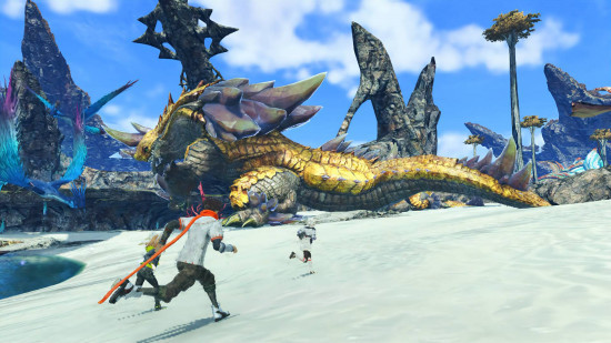 Protagonists running on a beach in Xenoblade Chronicles 3