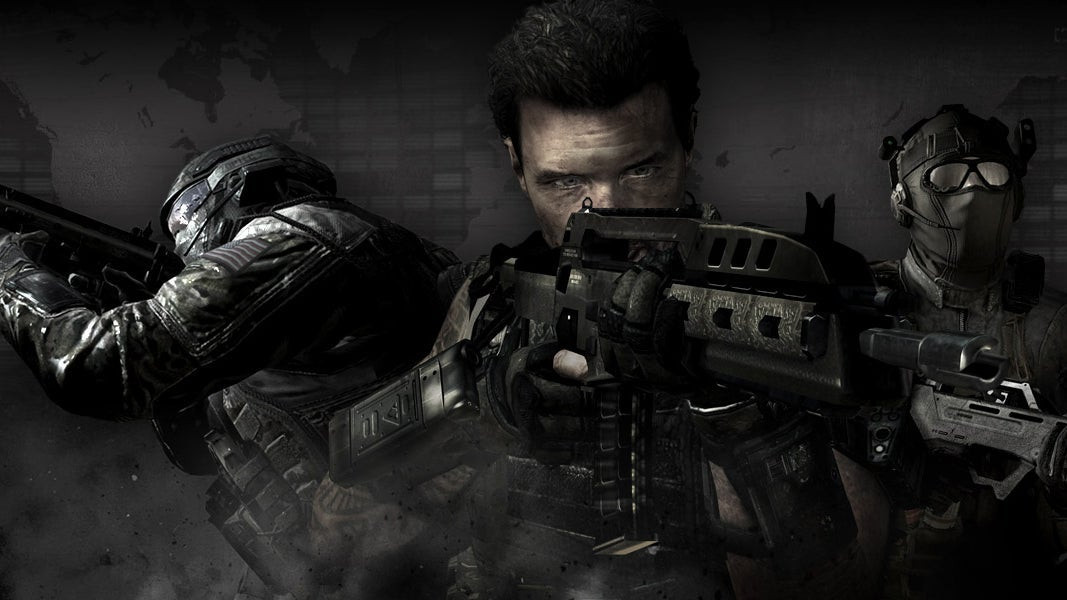 Three black ops soldiers holding guns