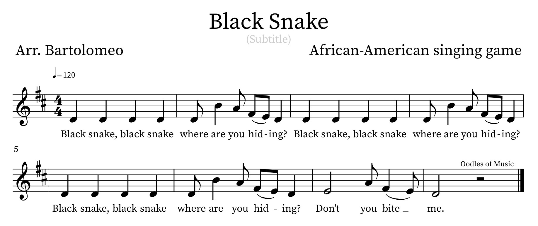 Black Snake singing game sheet music.