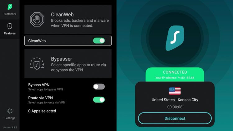 CleanWeb ad blocker inside Surfshark VPN