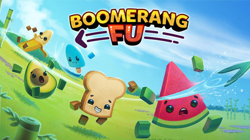 Boomerang Fu gameplay featuring food characters throwing boomerangs at each other
