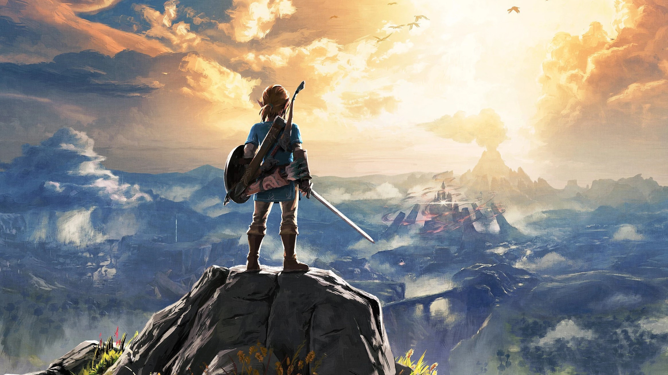 Link standing in the open-world landscape of Breath of the Wild