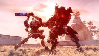 Titanfall 2 screenshot of two titan robots locked in combat