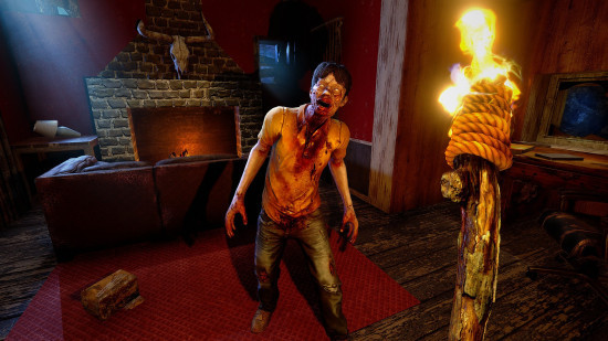 Flaming torch towards an approaching zombie in 7 Days to Die