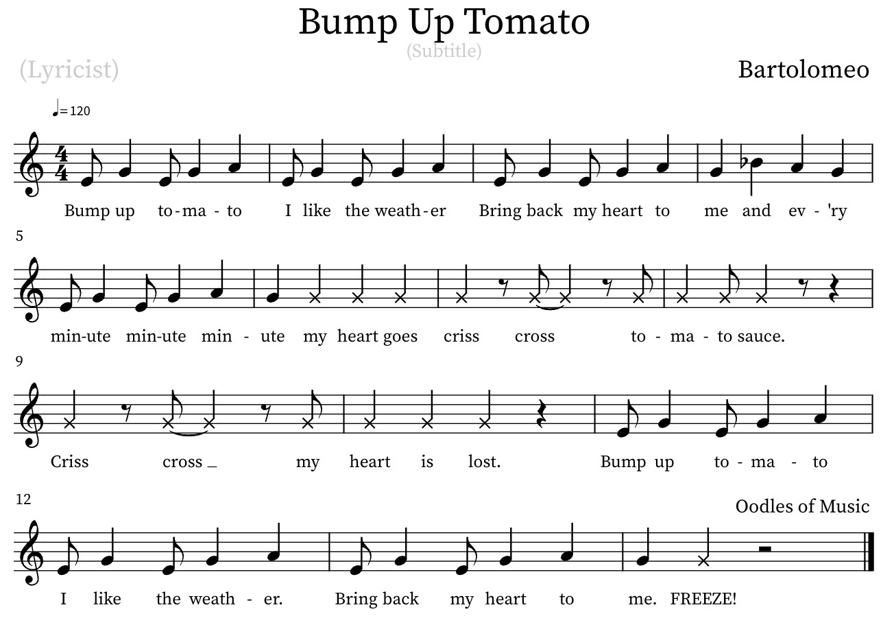 Bump Up Tomato Elementary Music Games List sheet music.