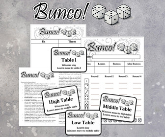Bunco bundle - Printable score cards, tallies, signs, rules