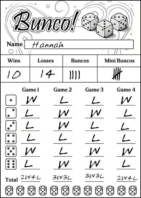 Bunco rules score card alternate