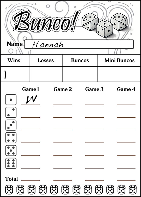 Bunco scorecard example