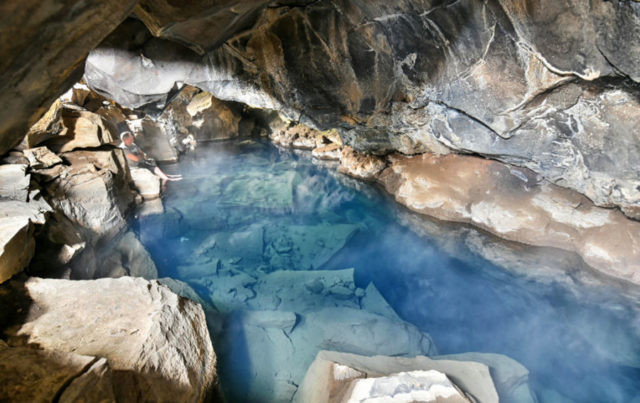 Grjótagjá hot spring grotto in Iceland, where Jon Snow and Ygritte broke their vows in Game of Thrones