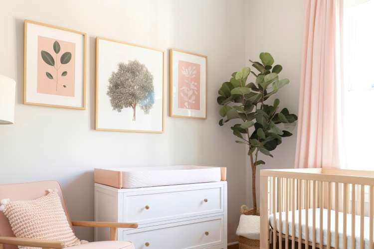 Guests painting miniature canvases for a nursery gallery wall