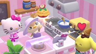 Hello Kitty and friends enjoying life on the island in Hello Kitty Island Adventure.