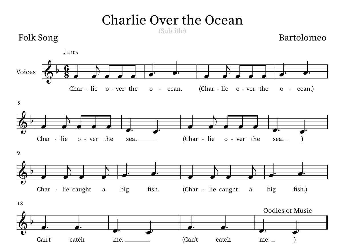 Charlie Over the Ocean singing game notation image.