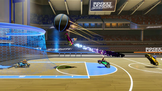 Rocket League Sideswipe gameplay featuring car-based soccer and aerial acrobatics