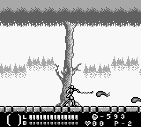 The classic forest scene of Castlevania Legends, backed by the gates of Castlevania
