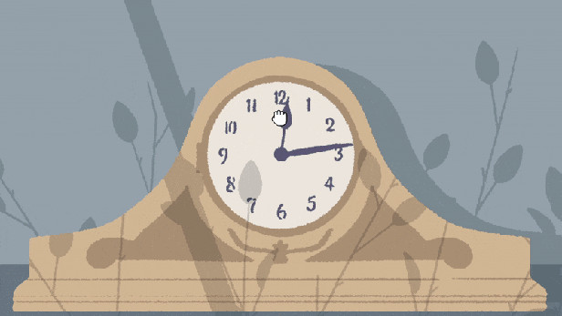 Gameplay showcasing clock hands, eggs, and fruit stickers