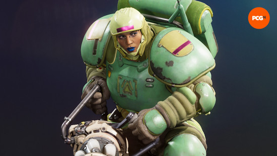 Concord characters: a heavily-armored woman holding a huge minigun