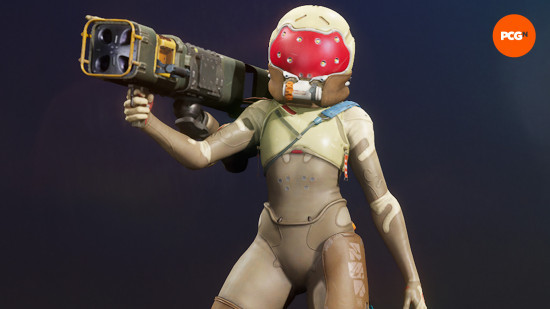 Concord characters: a rocket launcher-wielding Freegunner wearing a beige and red helmet
