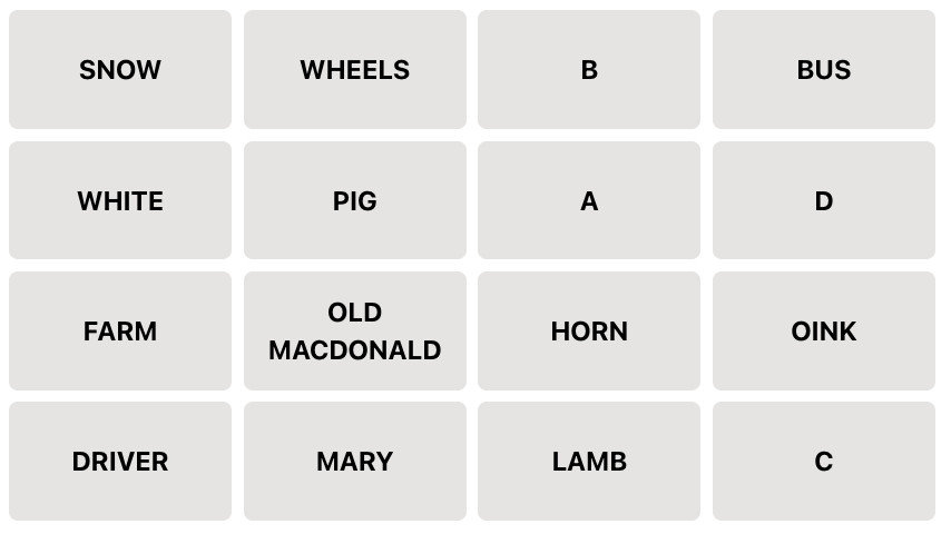 Connections Game for Children based on song lyrics.