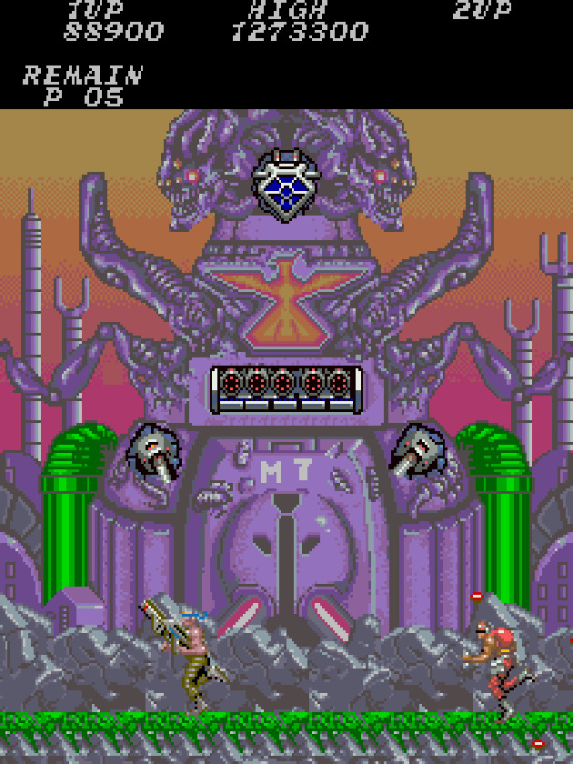 Contra arcade cabinet, showcasing the game's title and artwork