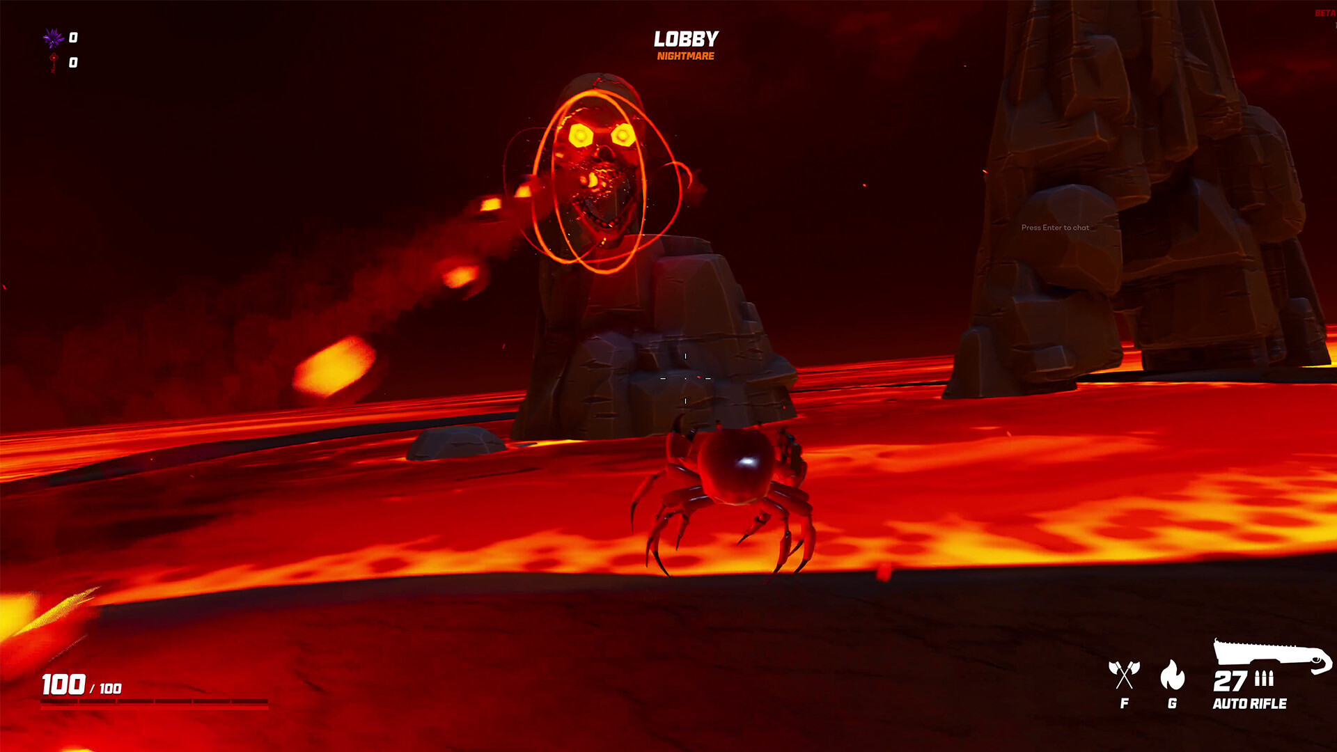 A crab-like character battles in Crab Champions