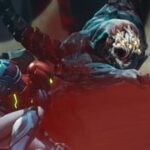 Samus Aran in Metroid Dread, a top 2D platformer for Switch, battling a large enemy in a tense, red-dusty environment