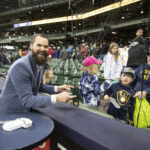 Tim Dillard signs autographs for fans prior to the game Sunday April 23, 2023