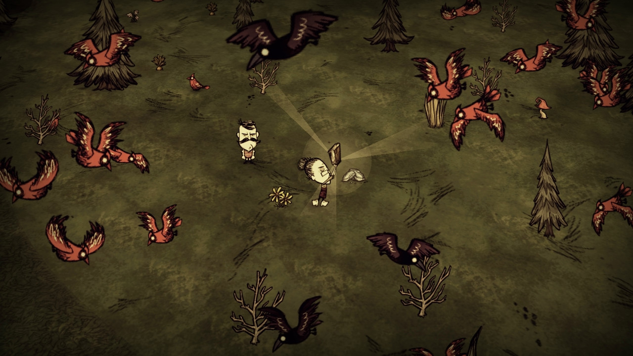Characters from Don't Starve Together in a survival situation