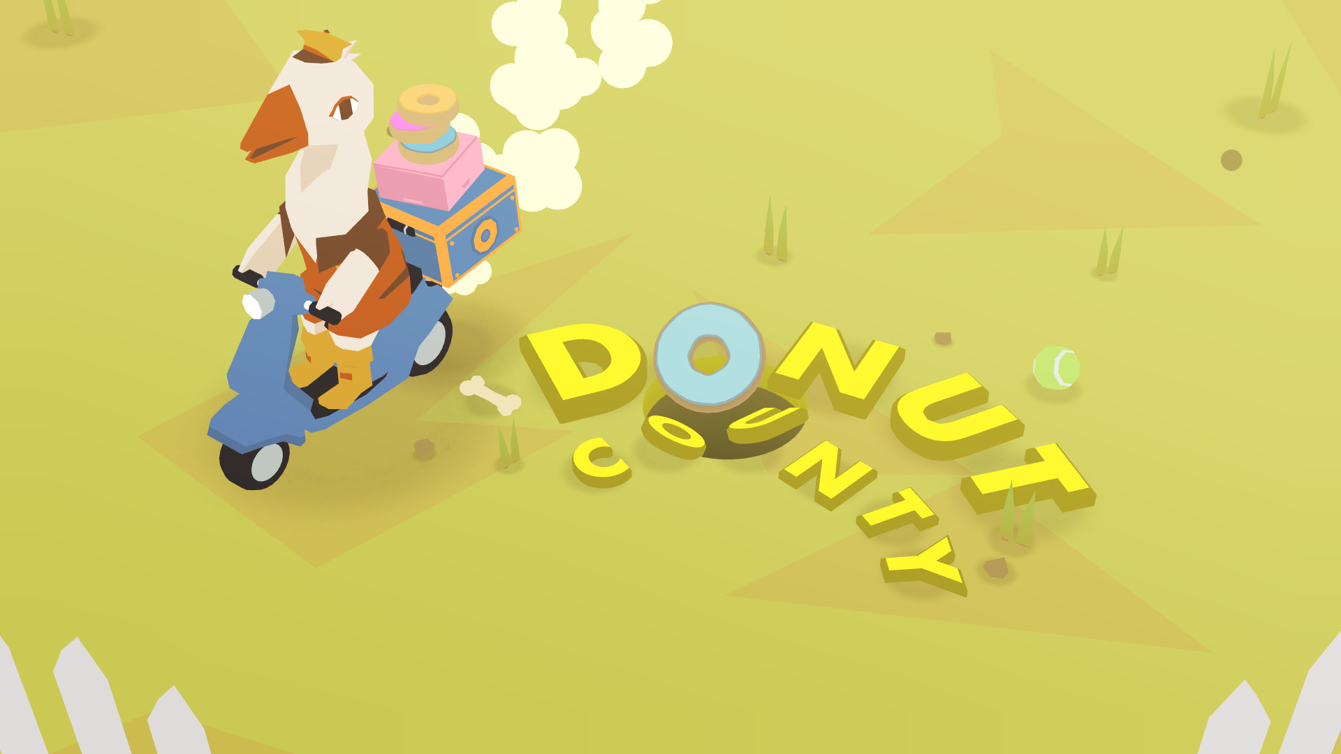 Goose riding a moped with donuts in Donut County