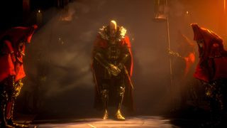 A king wearing a red cloak in the upcoming PS5 game, No Rest for the Wicked.