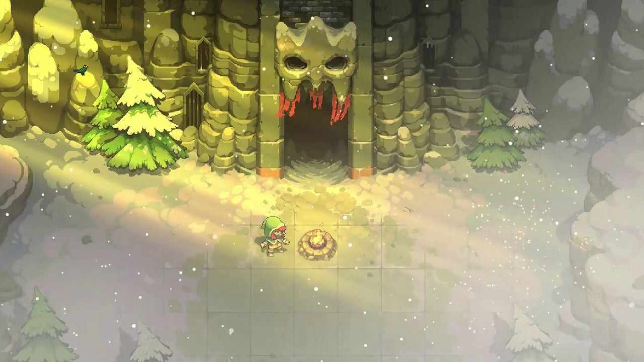 Character standing at the mouth of a cave in Dungeons of Dreadrock