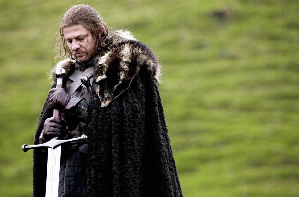 Sean Bean as Eddard Stark in Game of Thrones, looking serious and noble