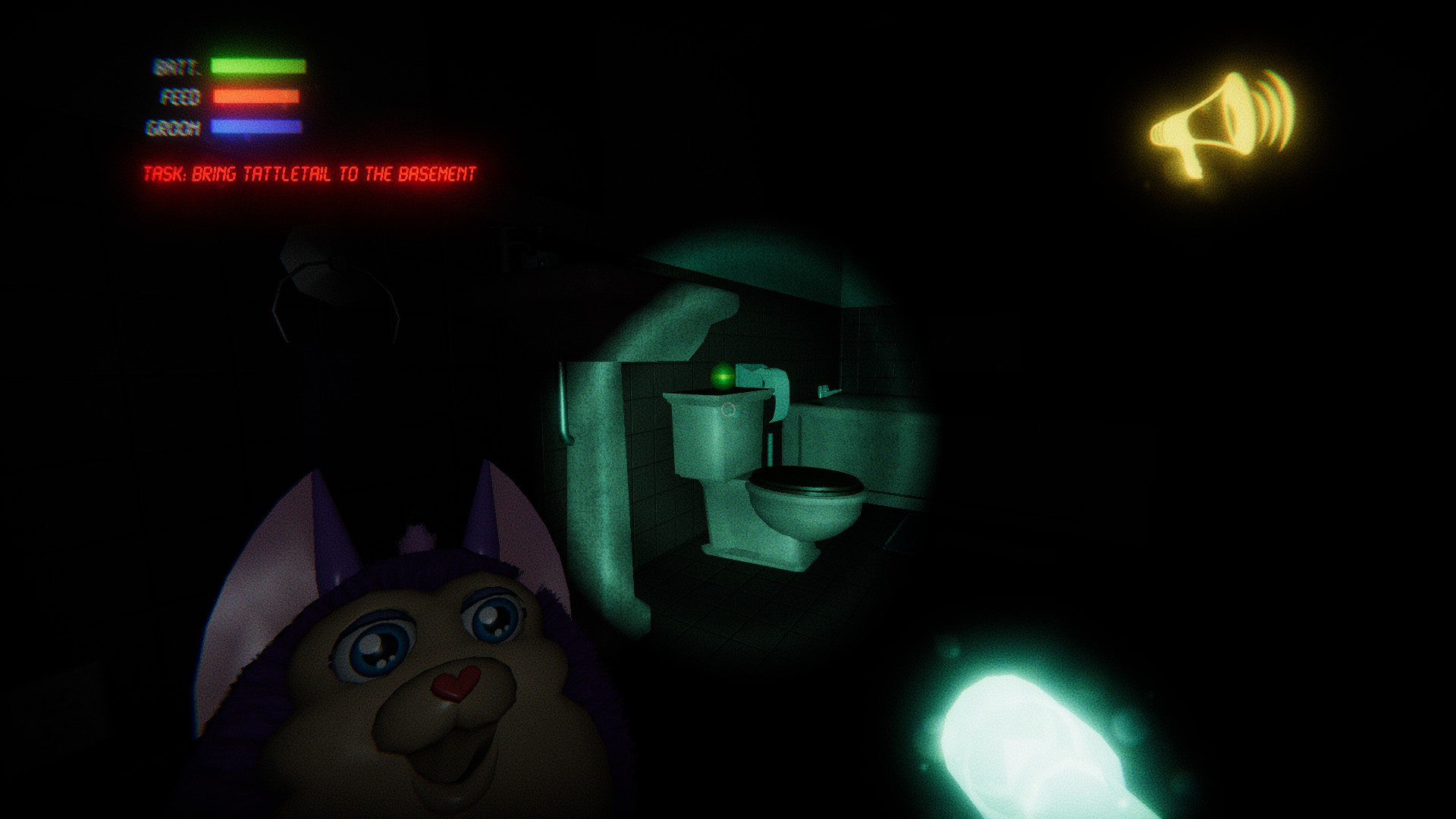 Tattletail egg location on top of the toilet tank lid in the bathroom