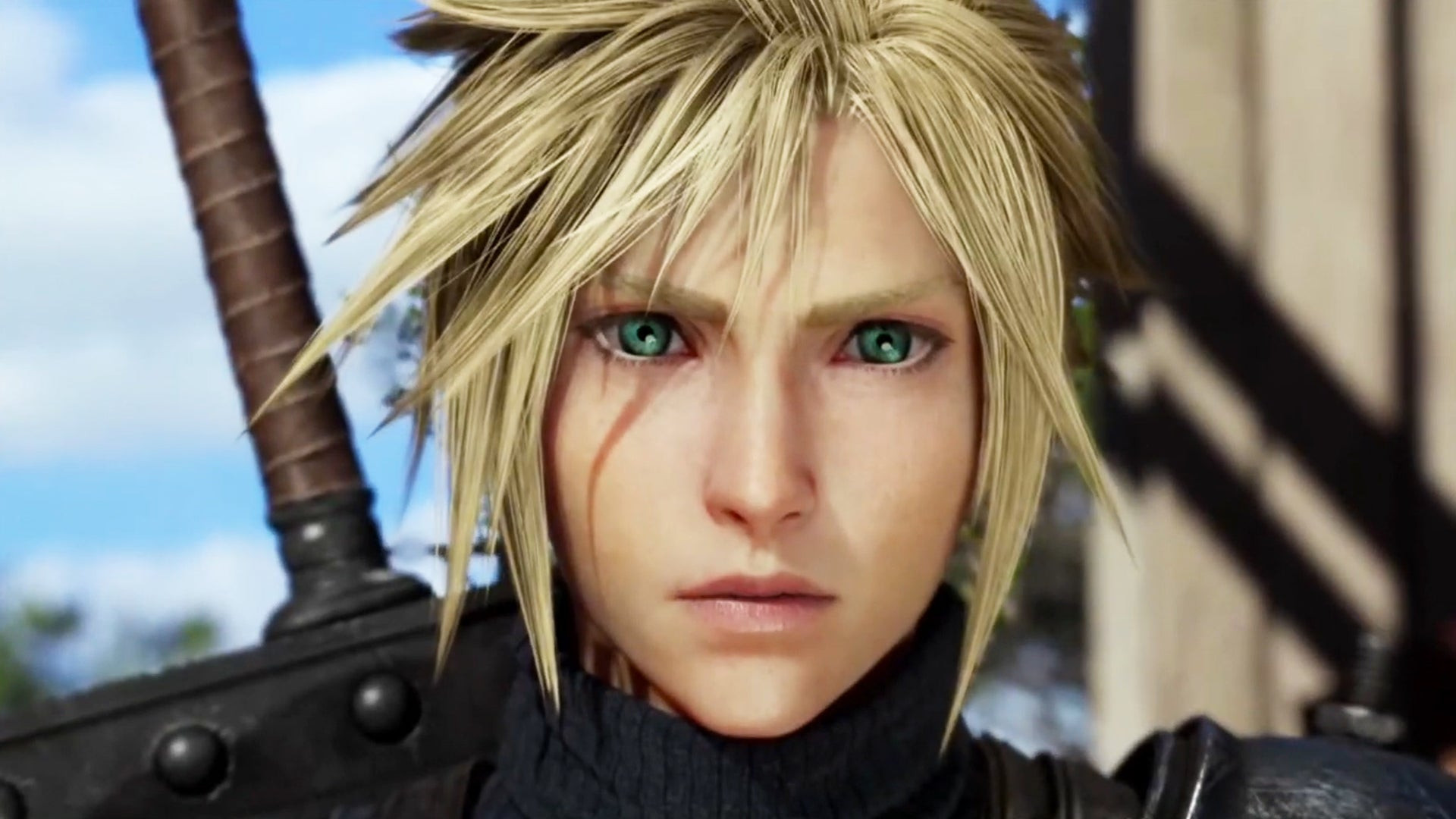 Cloud Strife looks straight ahead