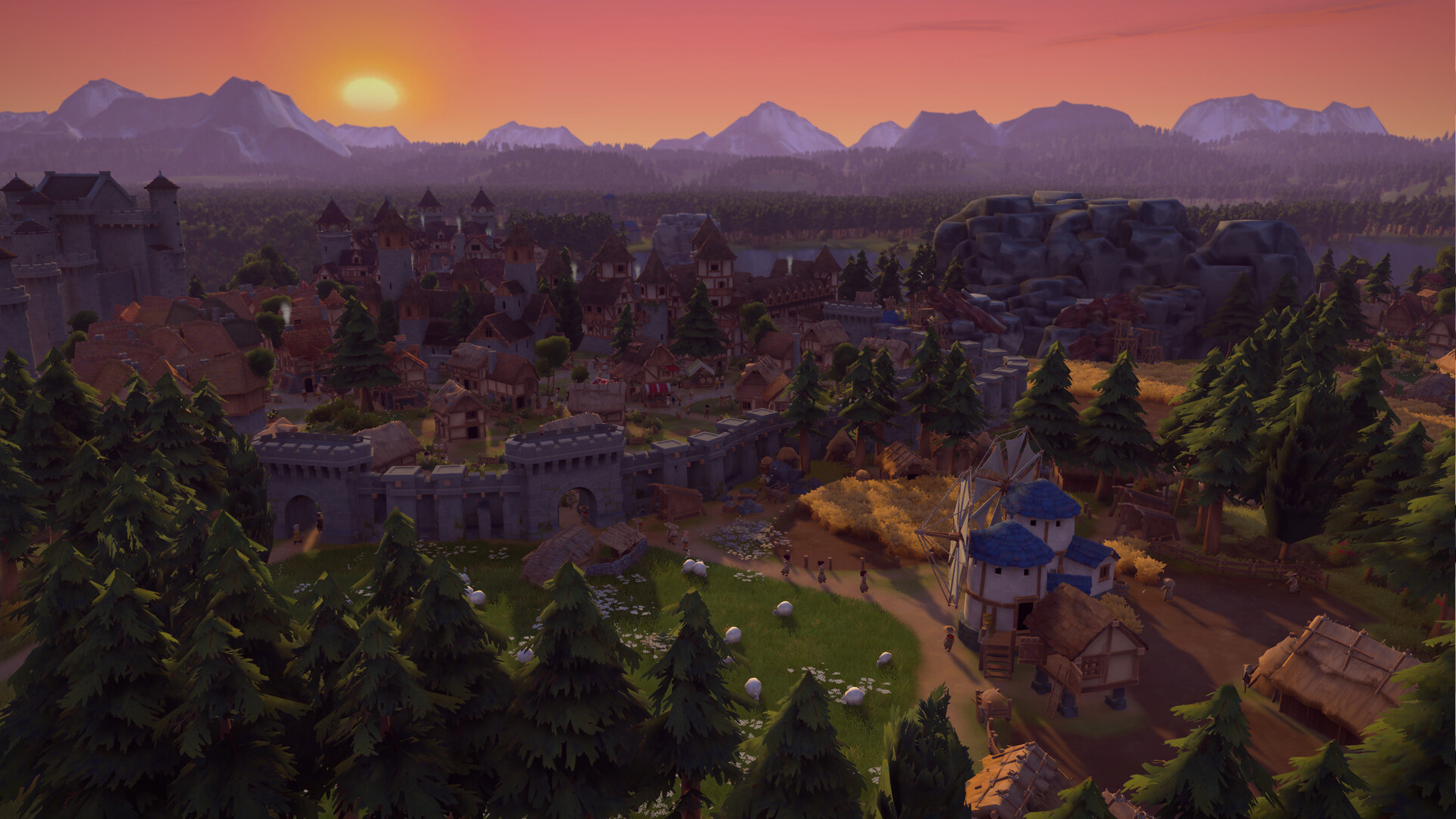 Foundation 1.0 Medieval city builder wide shot showcasing a large medieval city.