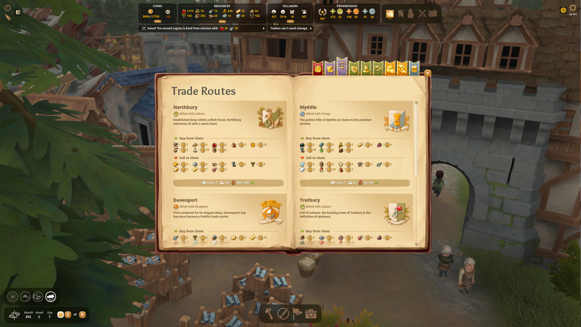 Foundation 1.0 Medieval city builder trade routes.