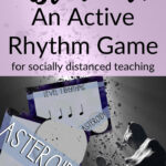 Students in music class playing Asteroid game to learn rhythms