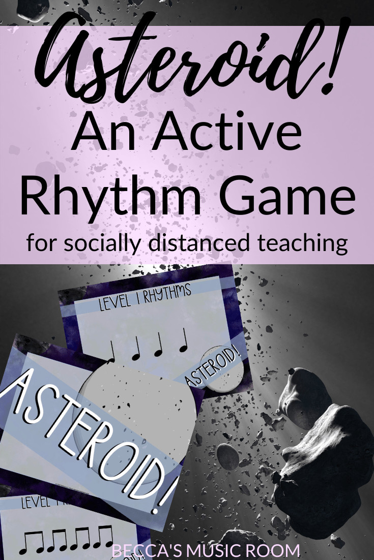 Students in music class playing Asteroid game to learn rhythms