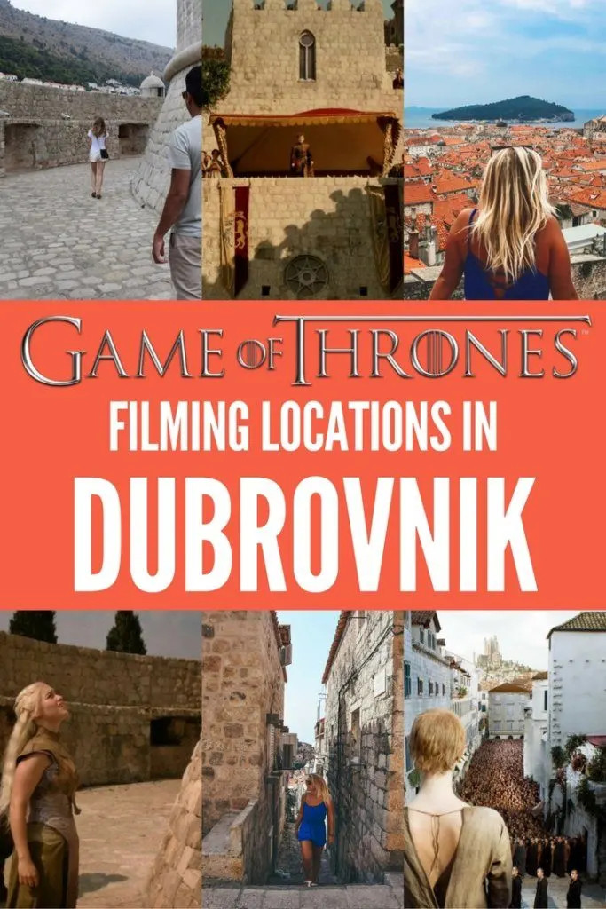 Photo collage of scenes from Game of Thrones and streets in Dubrovnik with text overlay saying 