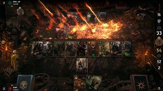Gwent screenshot showing a card game setup, highlighting the intricate card designs and strategic gameplay