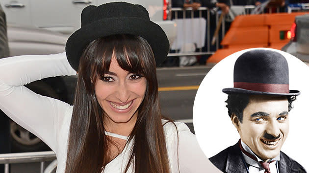 Oona Chaplin at the Game of Thrones premiere, acknowledging her grandfather Charlie Chaplin by wearing his iconic bowler hat