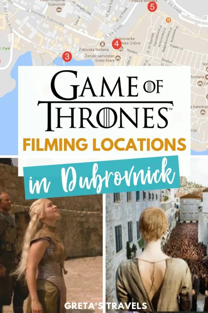 Collage of screenshots from Game of Thrones scenes and a map of Dubrovnik with text overlay saying 
