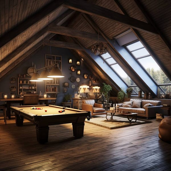 Game Room in Attic with Windows