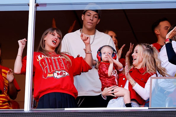 Taylor Swift cheering during the Chiefs vs. Chargers game