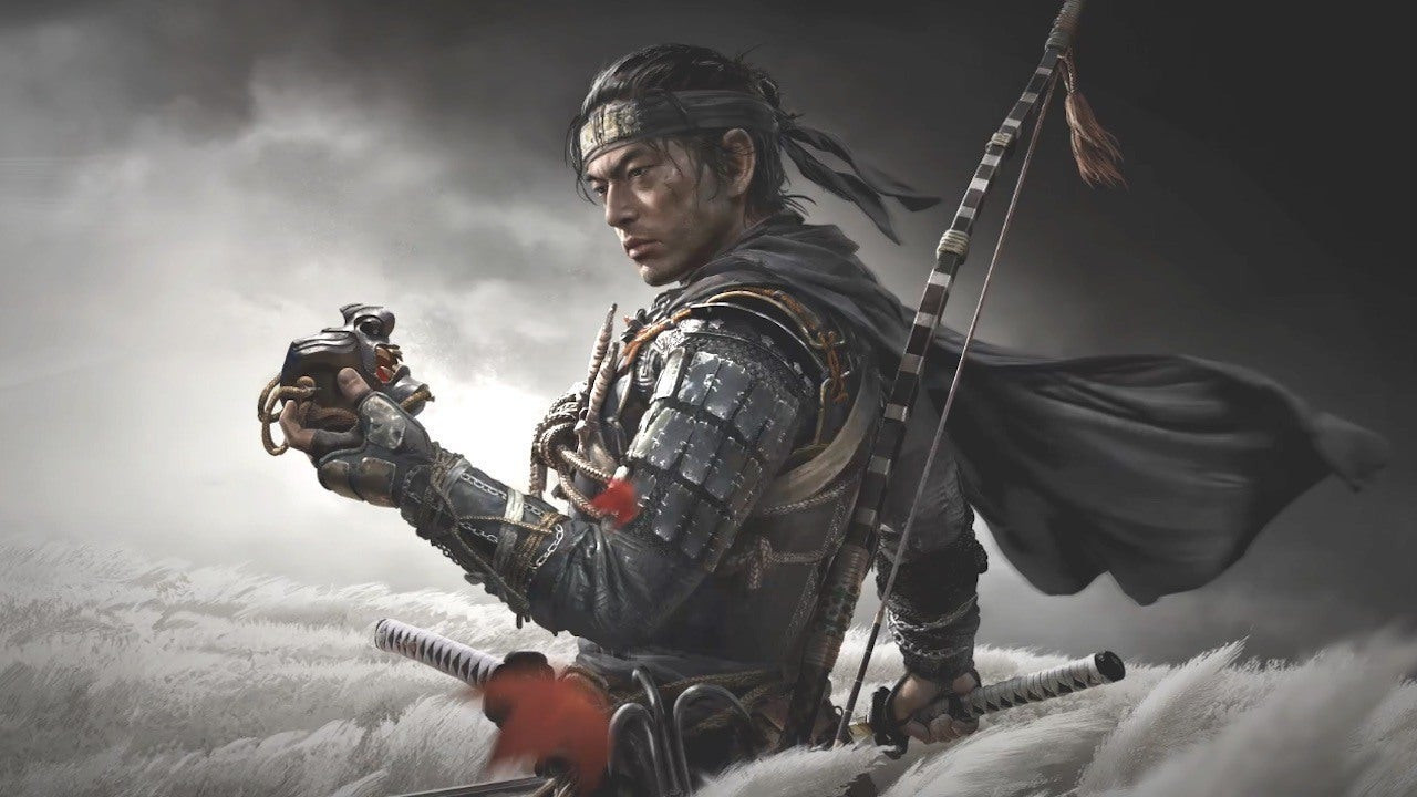 A samurai holds a mask in his hand