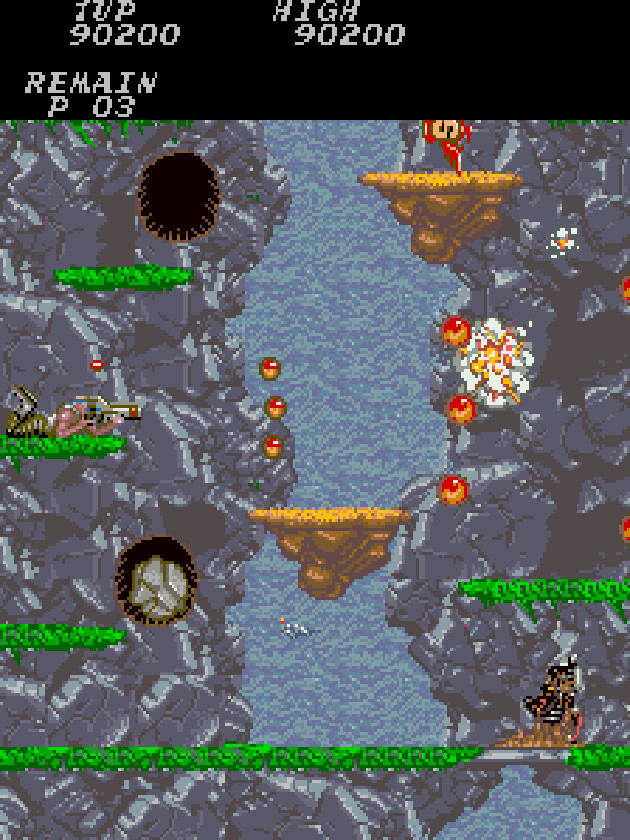 Gameplay screenshot of Contra on the MSX, showing the game's unique perspective and level design