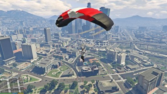 The Just Cause 2 Eject + Parachute Thrusters mod complements the ridiculous possibilities of GTA 5 mods.