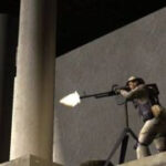 A sniper shooting a gun in the PS2 game SOCOM 2: US Navy Seals.