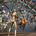 A faceless avatar looks upon hundreds of balloons, some in the shape of the Havok logo.