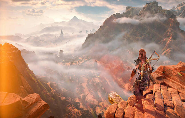 Aloy Exploring a Post-Apocalyptic World Dominated by Machines