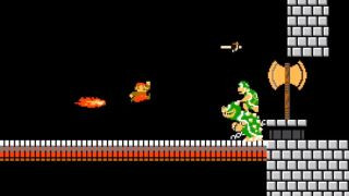 Mario jumping towards Bowser in Super Mario Maker 2